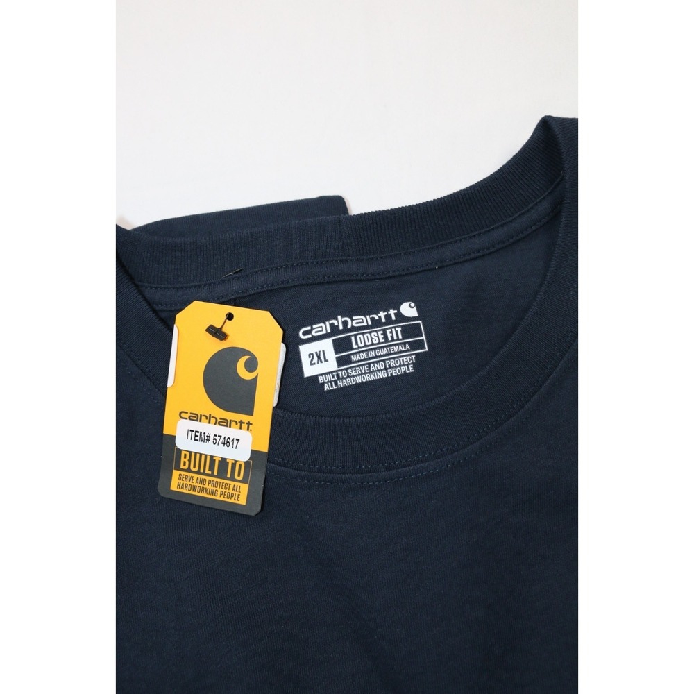 Carhartt Mens 2XL Loose Fit Heavyweight Long Sleeve Pocket T-Shirt Navy - Picture 4 of 10